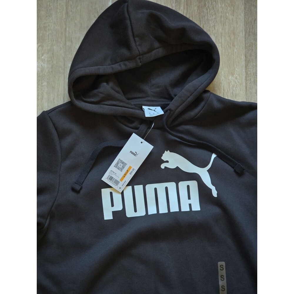 Puma Essentials No 1 Logo Hoodie Men's Size Small Black Fleece Pullover NEW